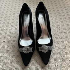 Calvin Klein LACEY Satin Black Pumps With Rhinestones Size 8