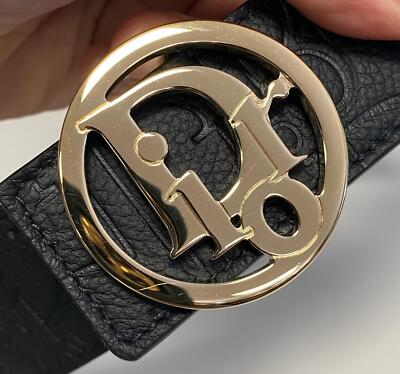 DIOR Men Black Leather Reversible Belt 35mm w/Gold Oblique DIOR Men Black Leather Reversible Belt 35mm w/Gold Oblique
