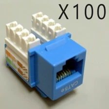 100 Pack Lot - CAT5e Keystone RJ45 110 Punch Down Keystone Snap-In Jack - Blue