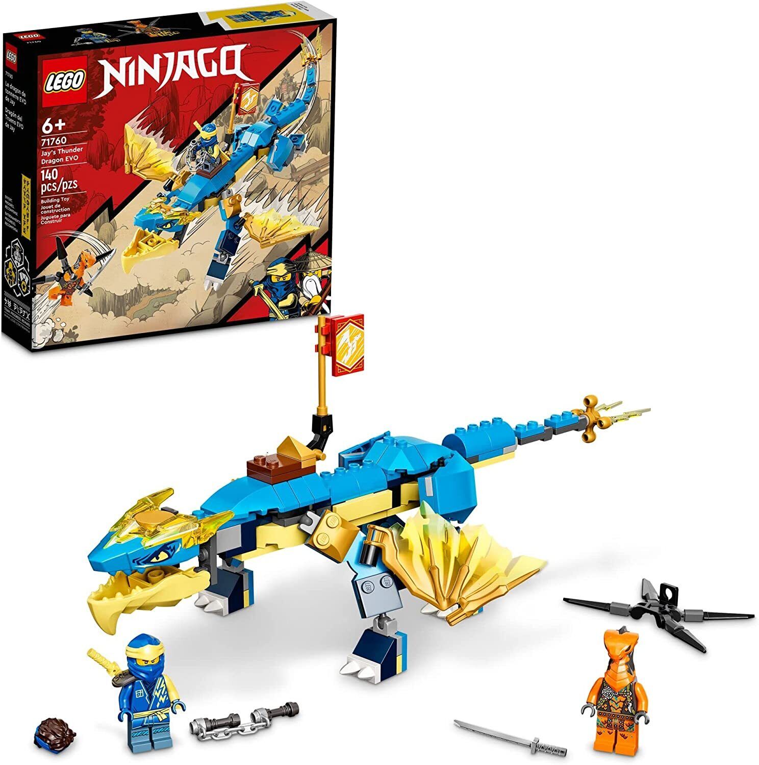 LEGO Ninjago Jay’s Thunder Dragon EVO 71760 Building Toy Set for Kids, Boys, a