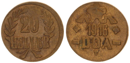 Colonies 1916 T German East Africa 20 Heller J.727 B Brass Vf-Xf , Usual 88716