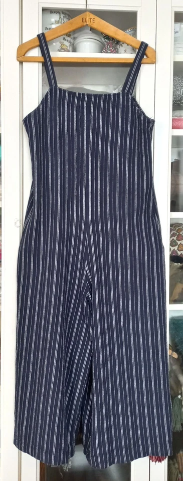 COMBINAISON "UNIQLO" t S 38 LIN & VISCOSE -GRIS BLEU MARINE- RAYURES GRIS PERLE - Photo 1/4