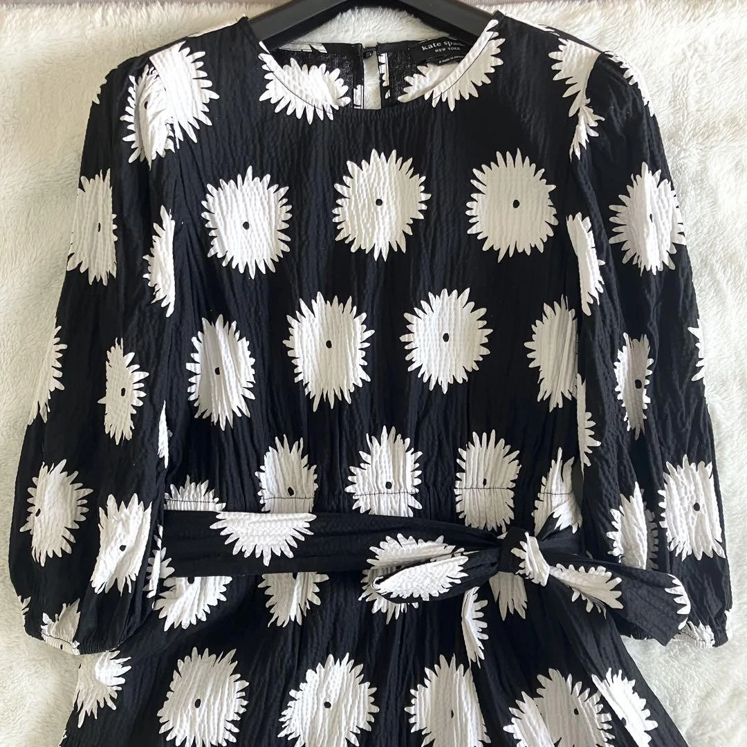 Abito lungo Kate Spade New York cotone mezza manica con cintura taglia S bianco e nero