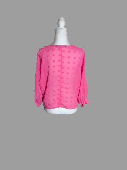 ZARA LIGHT FUCHSIA SEMI-SHEER TEXTURED TIE TOP BLOUSE SIZE XS Daring Whimsical image 2