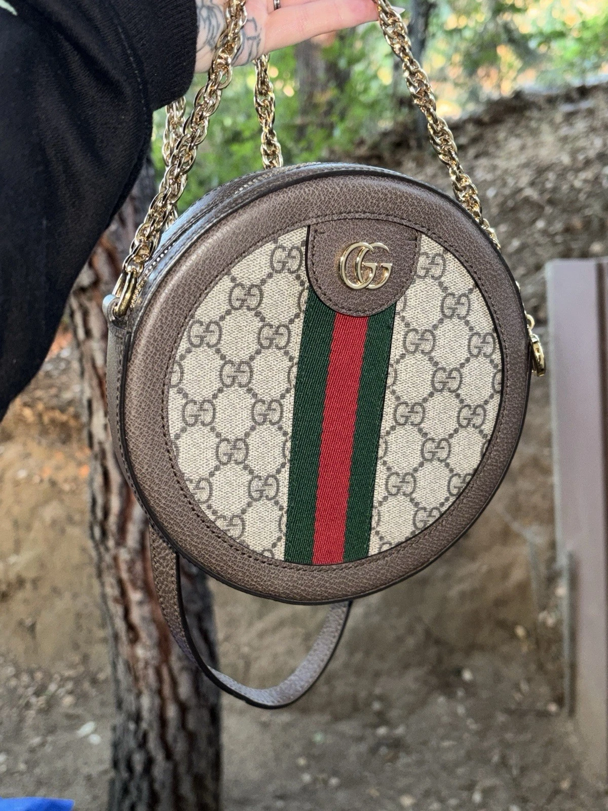 Borsa a tracolla Gucci Ophidia GG Web mini tela marrone