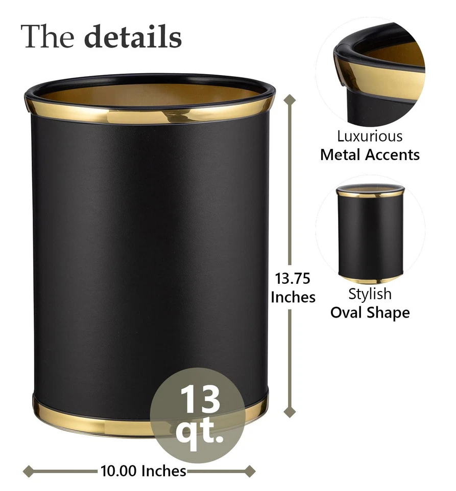 Sophisticates Black/Polished Gold Brass Waste Basket with 3/4-Inch Bands and ... - Image 2 of 2