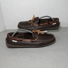 LL Bean Handsewn Moccasin Brown Slippers Men  s Size 11 Flannel Lined Leather
