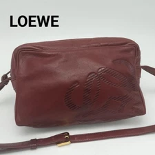 LOEWE Vintage Leather Shoulder Bag Red Brown Anagram Crossbody Excellent Condit