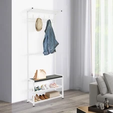 3-in-1 Entryway Coat Shoe Rack, Shoe Bench with Stool 60*25.5*160cm Max.100kg