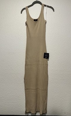 Lulus Beige Knit Sleeveless Maxi Dress Side Slit Scoop Neck M