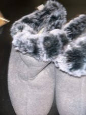Faux Fur Lined Gray Women  s Hard Soled Slippers Indoor/outdoor XL: M9-10/W10-11