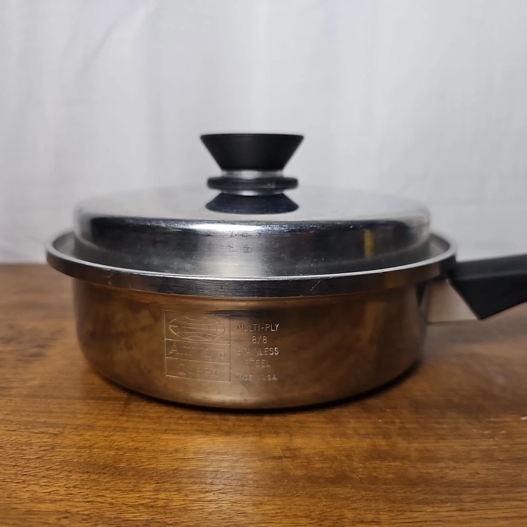 Vintage Amway Queen Multi-Ply 18-8 Stainless 8" Skillet Pan w/ Lid Cookware USA