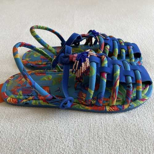 Sandalias Farm Rio para mujer talla 11 azul tropical guacamayo con cuentas correa de tubo - Imagen 4 de 12