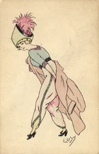 PC ARTIST SIGNED, E. LESUN, GLAMOUR LADY IN A HAT, Vintage Postcard (b50195)