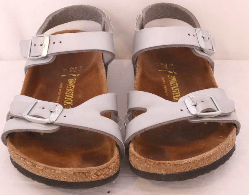 Birkenstock Zapatos Sandalia Hebilla con Tirantes Cuero Plateado/Tostado EU 33 Niños EE. UU. 2 Foto 3 de 4