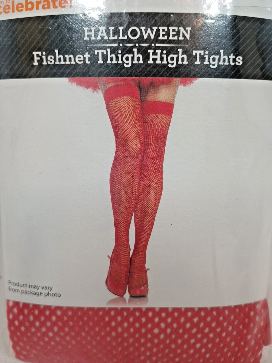 Red Fishnet Thigh High Halloween Costume Stockings Woman Size Fits Most  New