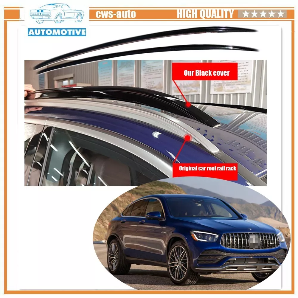 2PCS Roof Rail Rack Cover Fits for Benz GLC Coupe C253 2016 2022 Side Rail Black
