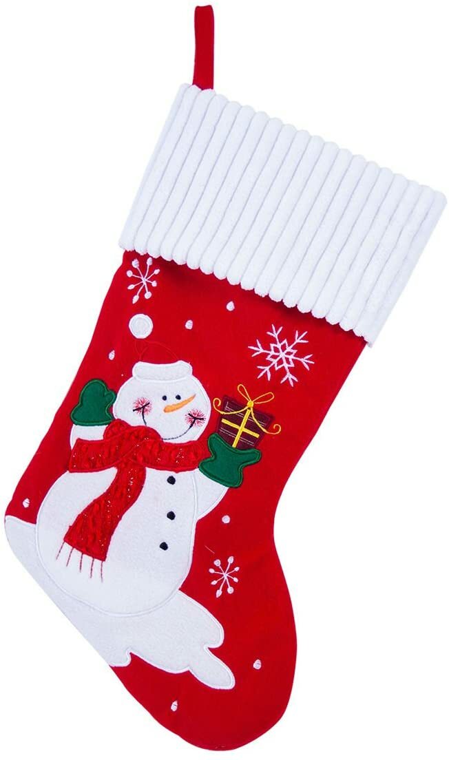 Large Luxury Plush Christmas Stocking Featuring A Snowman Red and White  82700