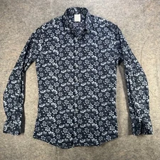 Brooks Brothers Shirt Mens Small Milano Blue Button Down Floral AOP Stretch