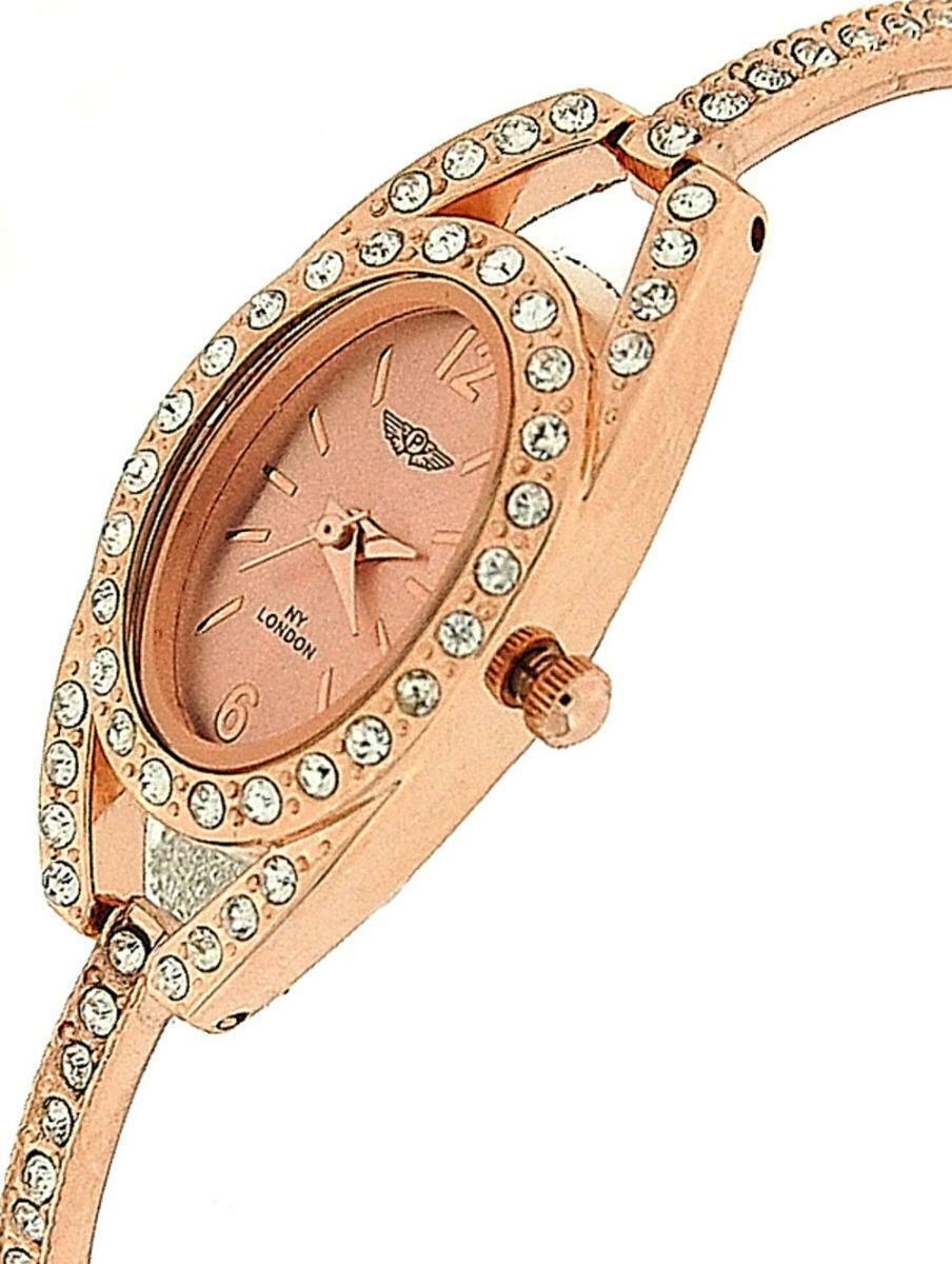 Prince London Rose Goldtone Crystal Set Metal Bracelet Strap Ladies Watch PI-704