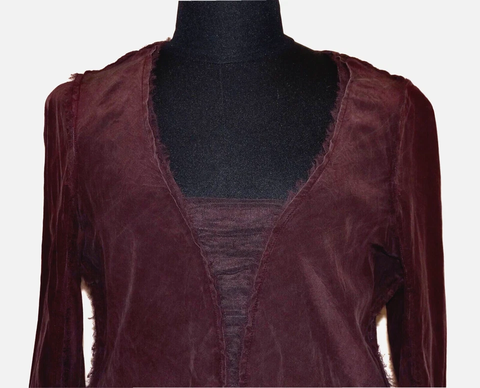 YVES SAINT LAURENT Burgundy 100% Silk Back-Zip Top FR 44 (RUNS SMALL)  FRANCE - Image 3 of 4