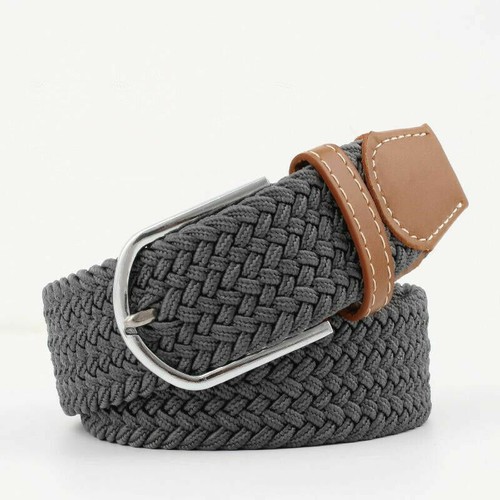 Waist Belt Elastic Woven Buckle Canvas Men's Stretch Braided Straps Waistband - Picture 16 of 26