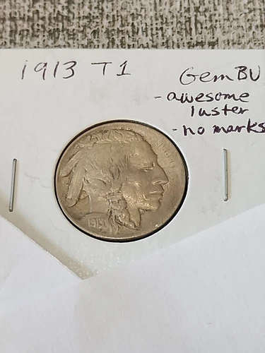 1913 Buffalo Nickel Type 1  Gem BU Awesome Luster and No Marks