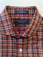 Daniel Cremieux Button Up Mens Large Red Plaid Long Sleeve Shirt Fit to Fit