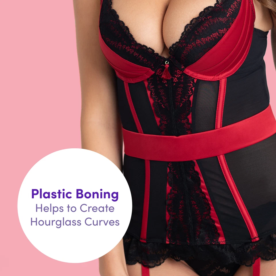 Lovehoney Womens Basque Corset - Lingerie - Satin & Lace Thong & Suspenders - M - Image 4 of 4