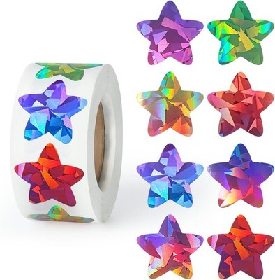 500PCS Multi-Color Star Stickers for Kids Reward, 1 inch Holographic Star