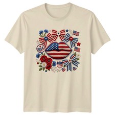 Patriotic Kiss T-Shirt American Flag Lips Floral Vintage Summer Gift