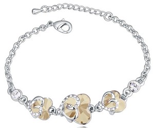 Authentic GORGEOUS AUSTRIAN RHINESTONE CRYST BRACELET CHAIN BRIDAL 14k GOLD PLATED