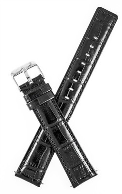 18 mm BLACK LEATHER WATCH BAND CROCO EXTRA LONG XXL
