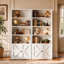 71.5" Bookshelf Set of 2, 6-Tier Bookcase with Cabinet Doors, Tall Display Shelv