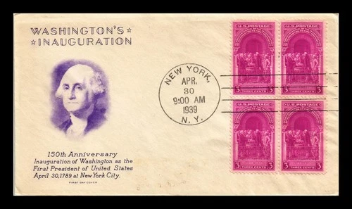 US COVER WASHINGTON INAUGURATION FDC SCOTT 854 BLOCK OF 4 GRIMSLAND CACHET