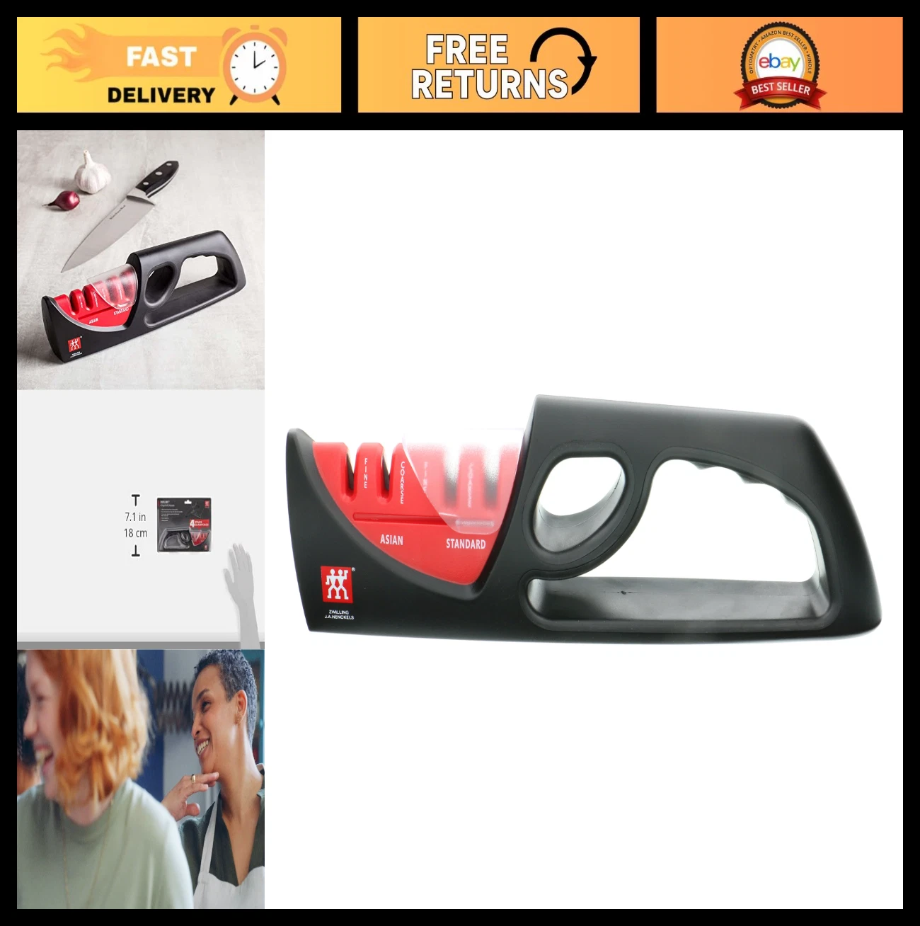 4-Stage Knife Sharpener, Professional Pull Through Design, Kitchen Tool for Prec