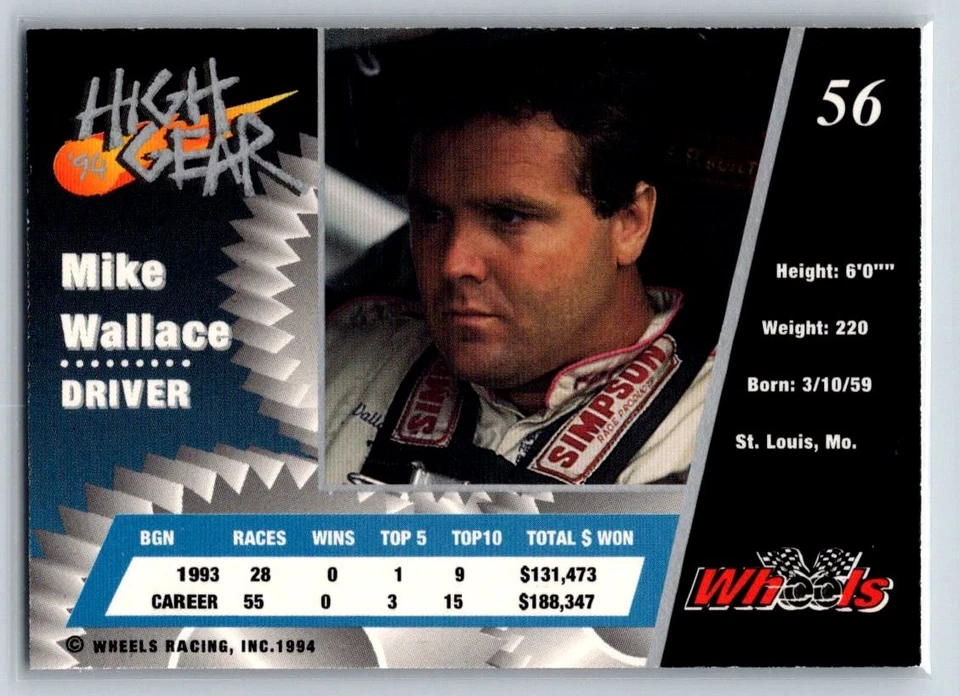 1994 Wheels High Gear #56 Mike Wallace Owen Racing - Image 2 of 2