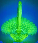 Fenton Yellow Topaz Opalescent Hobnail Basket - Uranium Glass 7-1/2" Tall