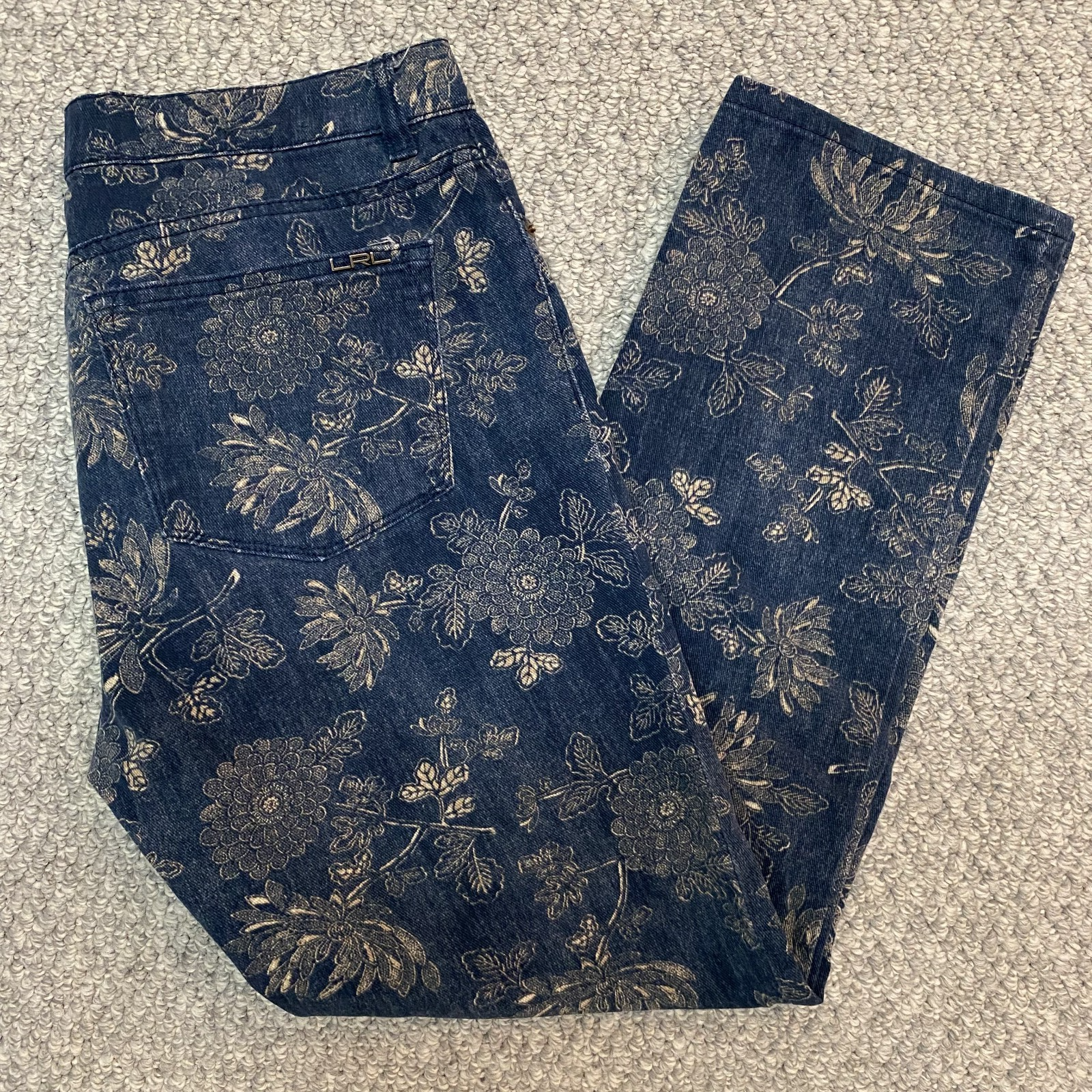 Lauren Ralph Lauren Women's Floral Print Denim Jeans Blue Size 8 Straight Leg