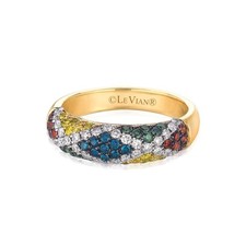 Le Vian 14K Yellow Gold Band Ring 0.89 cts Blue Red Yellow Green Diamond Size 7
