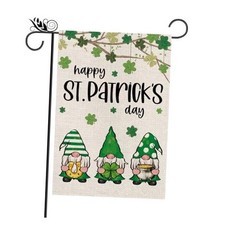St Patricks Day Luck Gnomes Garden Flag 12.5x18 Inch Green Shamrock Clover