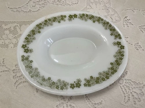 Vintage Pyrex 7” Green Crazy Daisy Under Plate For Gravy Boat UNDERPLATE ONLY