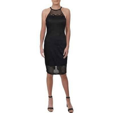 Guess Women's Size 14 Black Illusion Lace Halter Cross Back Dress