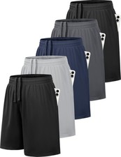5 Pack Boys Athletic Shorts Active Performance Youth Kids Basketball Shorts Q...