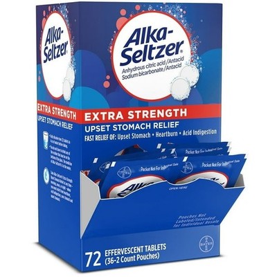 Alka-Seltzer Extra Strength Effervescent Tablets, 72 Count, 2 Boxes