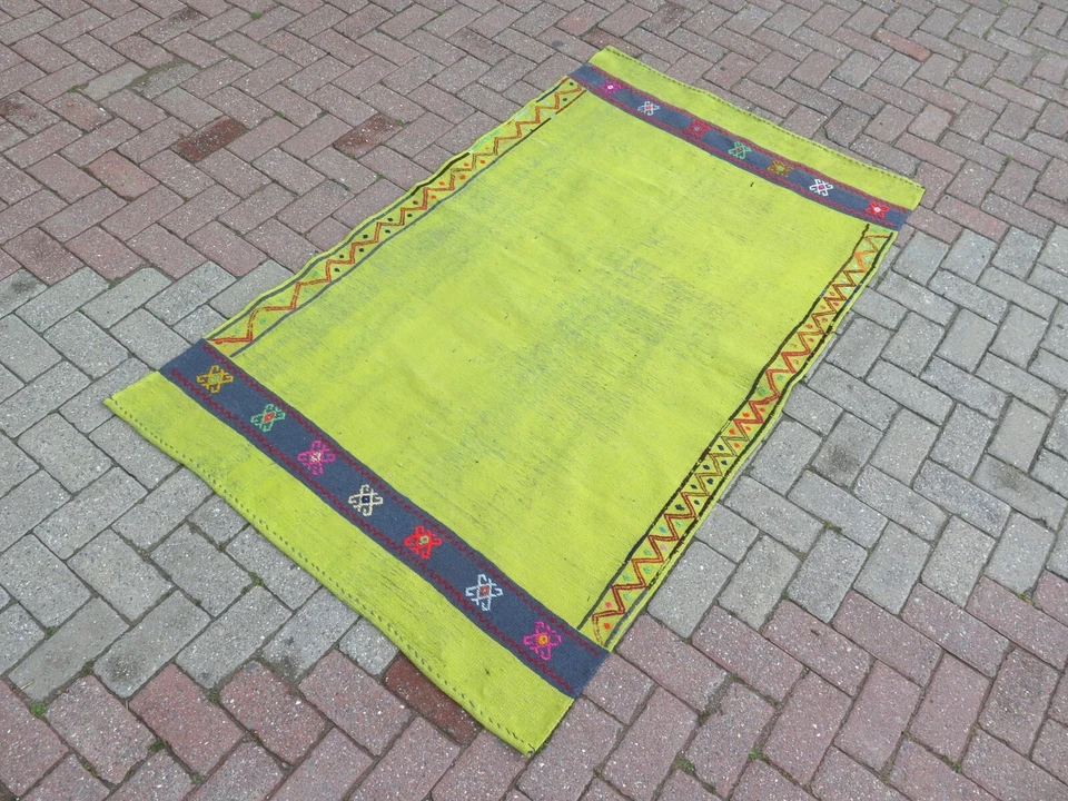 Alfombra de Dormitorio Verde Linda Alfombra de Lana Alfombra de Área Pequeña De Colección Turco Kilim 42"x73" Foto 2 de 4