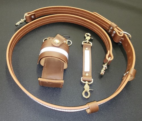 1.5" Wide Firefighter Leather REFLECTIVE Radio Strap 3 pc. Set Brown Regular - Picture 2 of 13