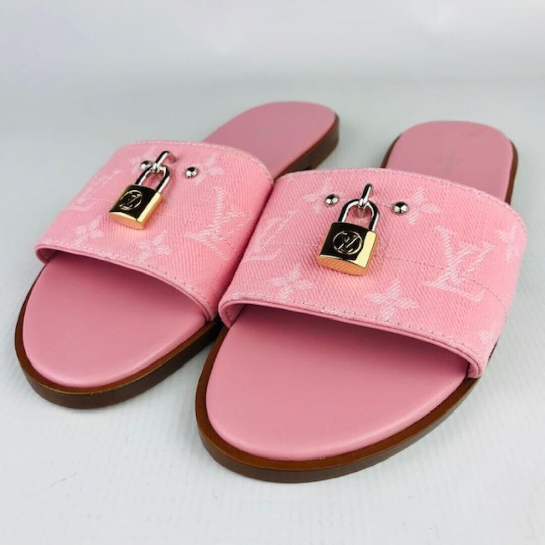 LOUIS VUITTON Denim Monogram padlock Sandals Mules Shoes LOUIS VUITTON Denim Monogram padlock Sandals Mules Shoes