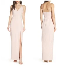 Wayf Maisle Slit Maxi Dress Sz M Pink Plunge V-Neck Stretch Bridesmaid Wedding