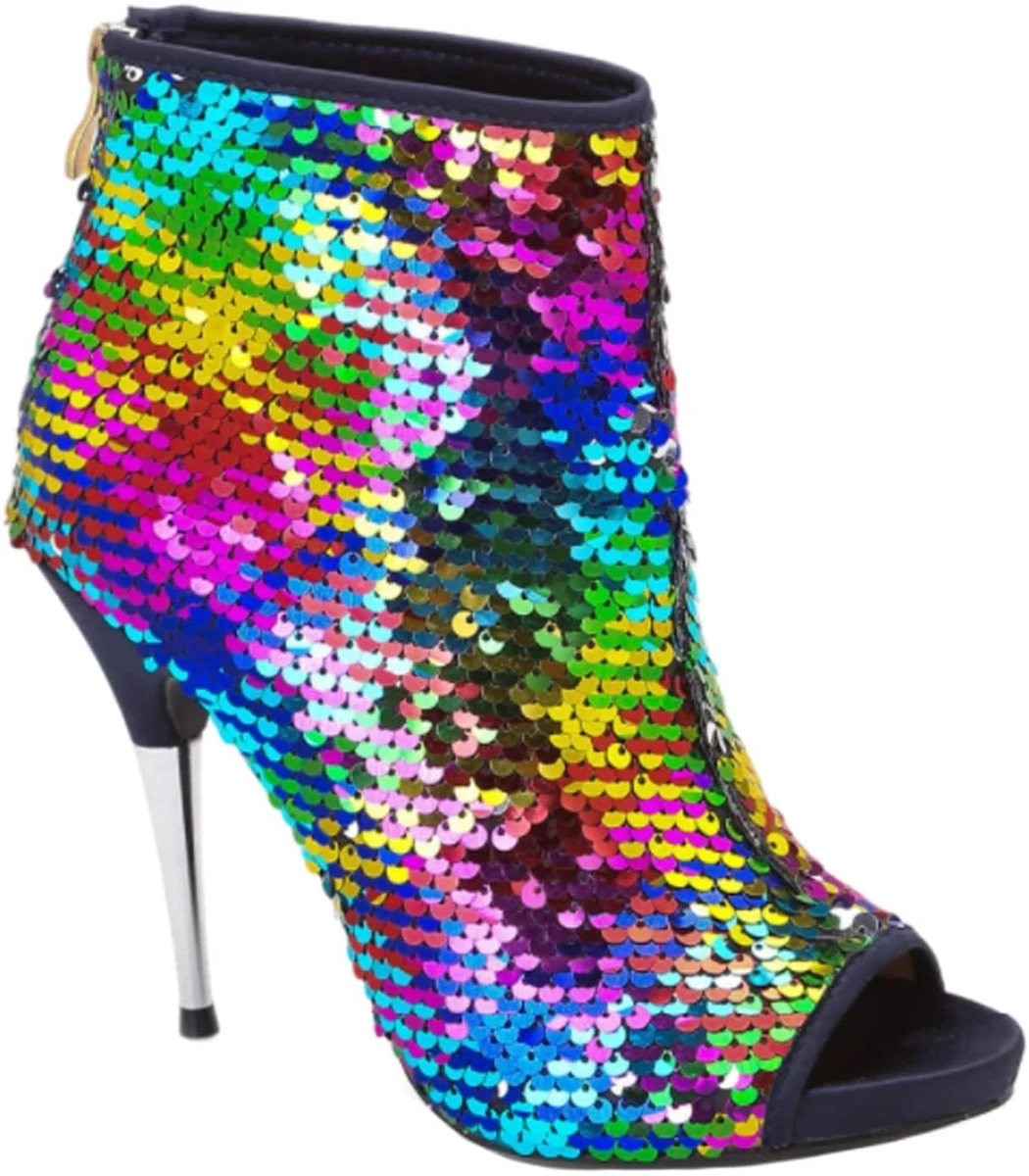 Camssoo Sparkly Sequin Glitter Boots Peep Toe Stiletto Rear Zippers Sexy Fashion